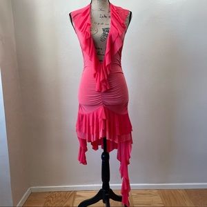 Pink plunging Halter Dress